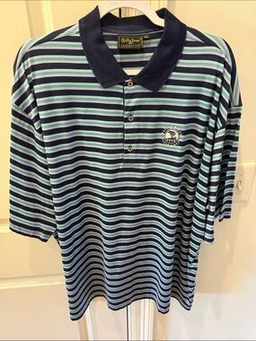 Bobby Jones Striped Polo in Navy and Light Blue Mint